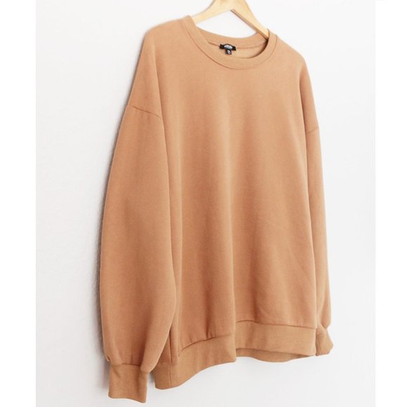 NEW Miss Lola Unisex XXL Cozy Feel Oversize Fleece Sweatshirt Pullover Tan Latte - Picture 11 of 13
